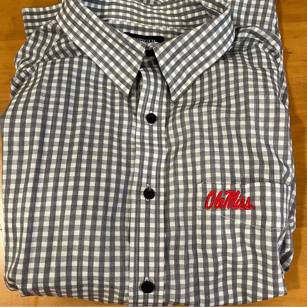 Men’s Antigua Ole Miss logo pocket gingham button down shirt - size large